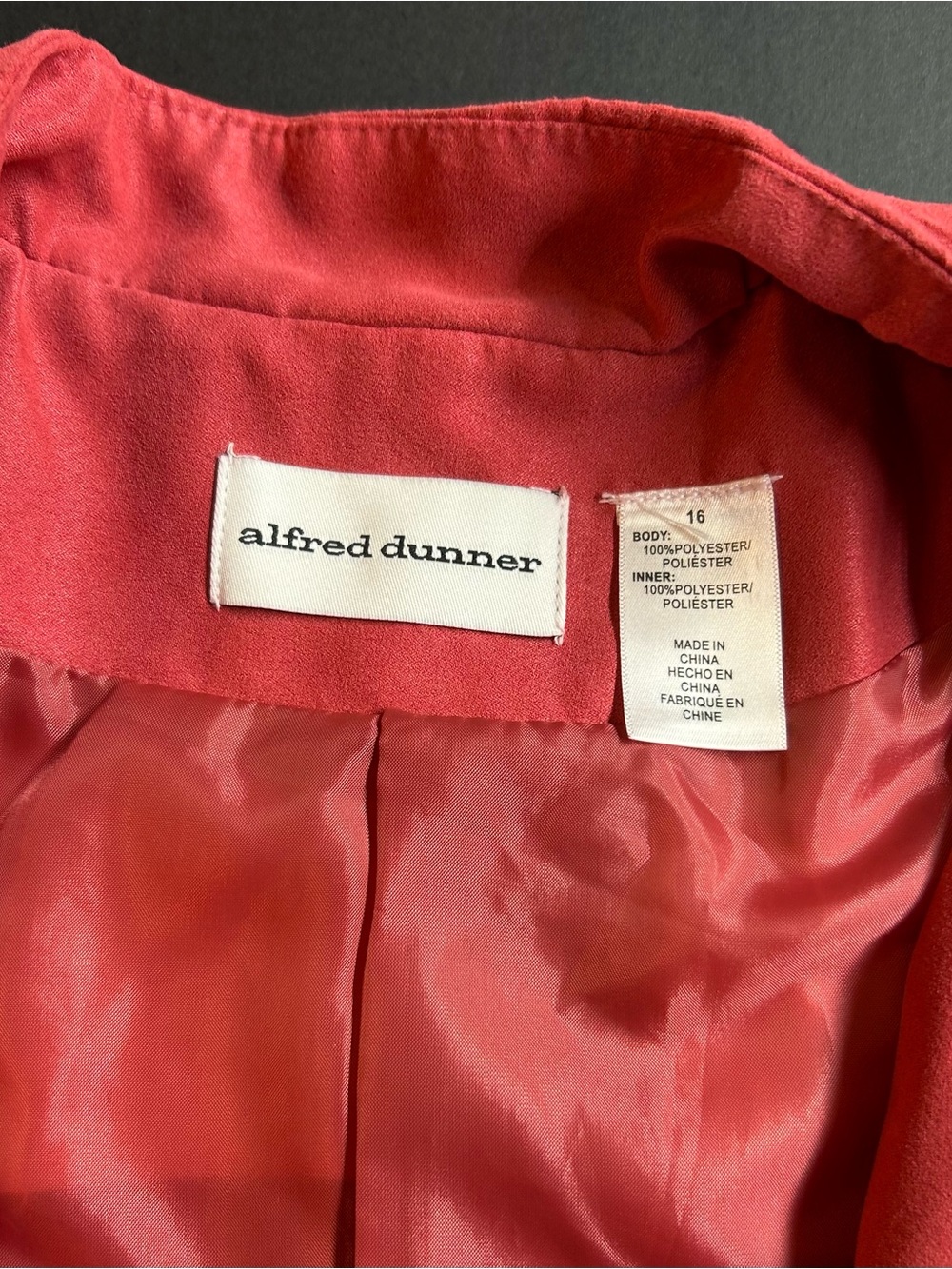Alfred Dunner Faux Suede Red Watermelon Zip Front Blaze, 16 - Picture 4 of 6